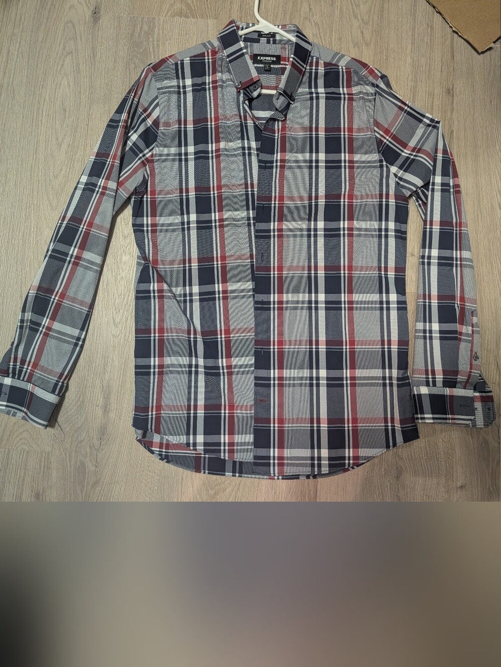 Express Men’s Plaid Button-Down Shirt in Navy, Red, White